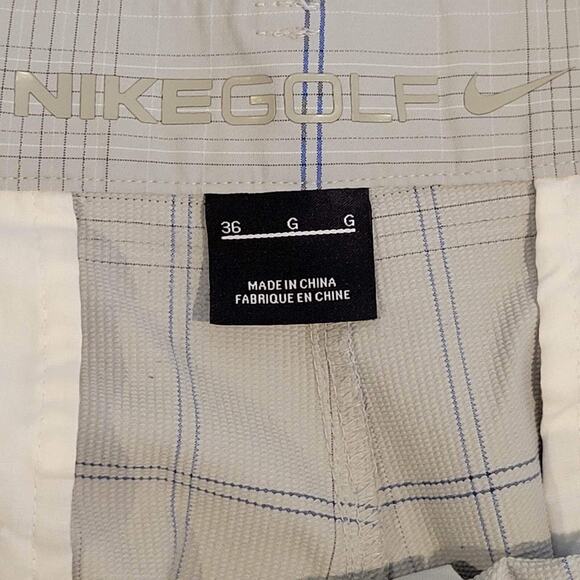 Nike Golf Shorts Size 36 Gray Blue Plaid Flat Front Chino Performance - Picture 9 of 13